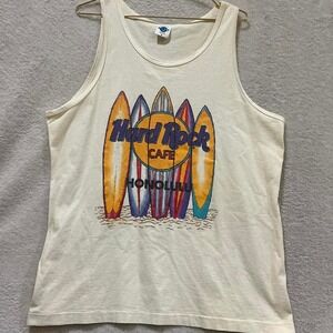 Vintage Hard Rock Cafe Honolulu tank top surfboard design Made in USA size XL
